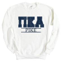 Load image into Gallery viewer, Pi Kappa Alpha Sweatshirt - PIKE Washed Letters Crewneck Sweatshirt - Kite and Crest