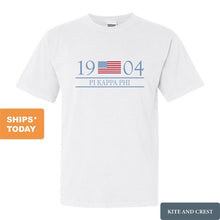 Load image into Gallery viewer, Pi Kappa Phi Comfort Colors T-Shirt - Pi Kapp Flag Year Shirt - Kite and Crest