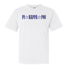 Load image into Gallery viewer, Pi Kappa Phi Comfort Colors T-Shirt - Pi Kapp Fraternal Star Shirt - Kite and Crest