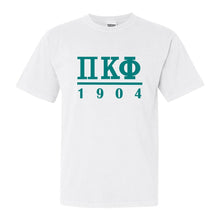 Load image into Gallery viewer, Pi Kappa Phi Comfort Colors T-Shirt - Pi Kapp Lettered Basic Shirt - Kite and Crest
