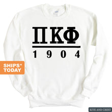 Load image into Gallery viewer, Pi Kappa Phi Sweatshirt - Pi Kapp Black Letters Crewneck Sweatshirt - Kite and Crest