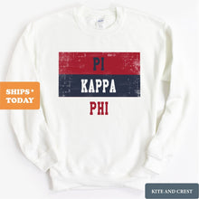 Load image into Gallery viewer, Pi Kappa Phi Sweatshirt - Pi Kapp Colorful Stripe Crewneck Sweatshirt - Kite and Crest