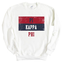 Load image into Gallery viewer, Pi Kappa Phi Sweatshirt - Pi Kapp Colorful Stripe Crewneck Sweatshirt - Kite and Crest