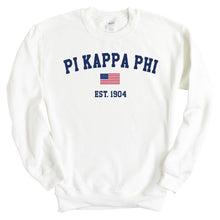 Load image into Gallery viewer, Pi Kappa Phi Sweatshirt - Pi Kapp USA Flag Crewneck Sweatshirt - Kite and Crest