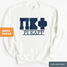 Load image into Gallery viewer, Pi Kappa Phi Sweatshirt - Pi Kapp Washed Letters Crewneck Sweatshirt - Kite and Crest