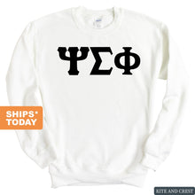 Load image into Gallery viewer, Psi Sigma Phi Basic Black Letters Sweatshirt - Fraternity Crewneck Sweatshirt - Kite and Crest
