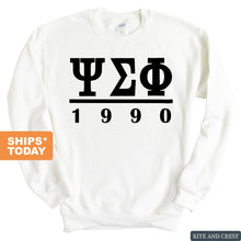Load image into Gallery viewer, Psi Sigma Phi Black Letter Sweatshirt - Fraternity Crewneck Sweatshirt - Kite and Crest
