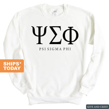 Load image into Gallery viewer, Psi Sigma Phi Block Letter Sweatshirt - Fraternity Crewneck Sweatshirt - Kite and Crest