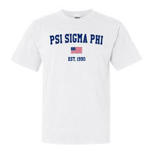 Load image into Gallery viewer, Psi Sigma Phi USA Flag Comfort Colors T-Shirt - Fraternity Tee - Kite and Crest