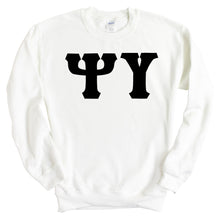 Load image into Gallery viewer, Psi Upsilon Basic Black Letters Sweatshirt - Fraternity Crewneck Sweatshirt - Kite and Crest