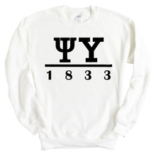 Load image into Gallery viewer, Psi Upsilon Black Letter Sweatshirt - Fraternity Crewneck Sweatshirt - Kite and Crest
