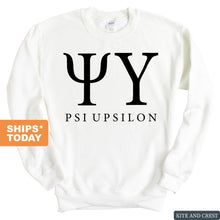 Load image into Gallery viewer, Psi Upsilon Block Letter Sweatshirt - Fraternity Crewneck Sweatshirt - Kite and Crest