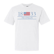Load image into Gallery viewer, Psi Upsilon Flag Year Comfort Colors T-Shirt - Fraternity Tee - Kite and Crest