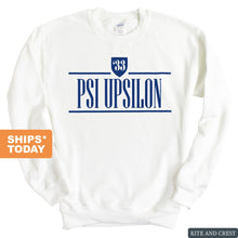 Load image into Gallery viewer, Psi Upsilon Shield Sweatshirt - Fraternity Crewneck Sweatshirt - Kite and Crest