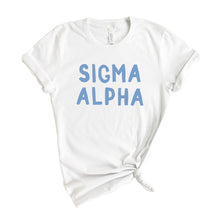 Load image into Gallery viewer, Sigma Alpha Blue Bubble Letters T-shirt - Kite and Crest