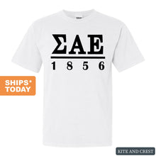 Load image into Gallery viewer, Sigma Alpha Epsilon Comfort Colors T-Shirt - SAE Black Letters Shirt - Kite and Crest