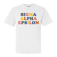 Load image into Gallery viewer, Sigma Alpha Epsilon Comfort Colors T-Shirt - SAE Retro Letters Shirt - Kite and Crest