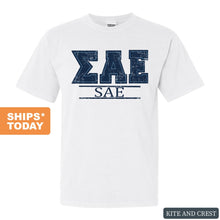 Load image into Gallery viewer, Sigma Alpha Epsilon Comfort Colors T-Shirt - SAE Washed Letters Shirt - Kite and Crest
