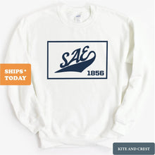 Load image into Gallery viewer, Sigma Alpha Epsilon Sweatshirt - SAE Baseball Boxed Crewneck Sweatshirt - Kite and Crest