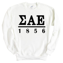 Load image into Gallery viewer, Sigma Alpha Epsilon Sweatshirt - SAE Black Letters Crewneck Sweatshirt - Kite and Crest