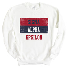 Load image into Gallery viewer, Sigma Alpha Epsilon Sweatshirt - SAE Colorful Stripe Crewneck Sweatshirt - Kite and Crest