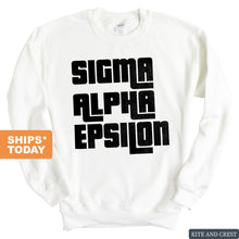 Load image into Gallery viewer, Sigma Alpha Epsilon Sweatshirt - SAE Stacked Letters Crewneck Sweatshirt - Kite and Crest