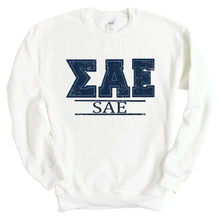 Load image into Gallery viewer, Sigma Alpha Epsilon Sweatshirt - SAE Washed Letters Crewneck Sweatshirt - Kite and Crest