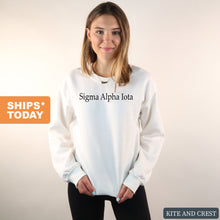 Load image into Gallery viewer, Sigma Alpha Iota Black Written Crewneck Sweatshirt - Kite and Crest
