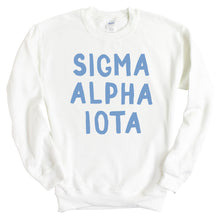 Load image into Gallery viewer, Sigma Alpha Iota Blue Bubble Letters Crewneck Sweatshirt - Kite and Crest