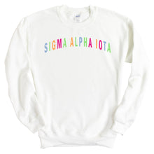 Load image into Gallery viewer, Sigma Alpha Iota Rainbow Letter Crewneck Sweatshirt - Kite and Crest