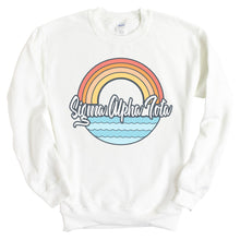 Load image into Gallery viewer, Sigma Alpha Iota Wavy Rainbow Crewneck Sweatshirt - Kite and Crest