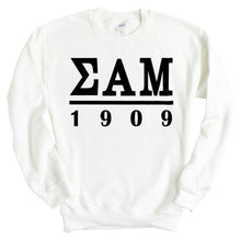 Load image into Gallery viewer, Sigma Alpha Mu Sweatshirt - Sammy Black Letters Crewneck Sweatshirt - Kite and Crest