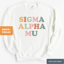 Load image into Gallery viewer, Sigma Alpha Mu Sweatshirt - Sammy Bright and Colorful Crewneck Sweatshirt - Kite and Crest