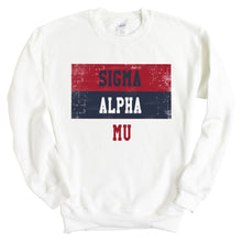 Load image into Gallery viewer, Sigma Alpha Mu Sweatshirt - Sammy Colorful Stripe Crewneck Sweatshirt - Kite and Crest