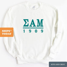 Load image into Gallery viewer, Sigma Alpha Mu Sweatshirt - Sammy Lettered Basic Crewneck Sweatshirt - Kite and Crest