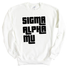 Load image into Gallery viewer, Sigma Alpha Mu Sweatshirt - Sammy Stacked Letters Crewneck Sweatshirt - Kite and Crest