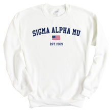 Load image into Gallery viewer, Sigma Alpha Mu Sweatshirt - Sammy USA Flag Crewneck Sweatshirt - Kite and Crest