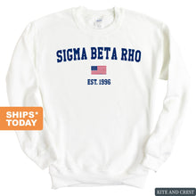 Load image into Gallery viewer, Sigma Beta Rho USA Flag Sweatshirt - Fraternity Crewneck Sweatshirt - Kite and Crest