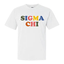 Load image into Gallery viewer, Sigma Chi Comfort Colors T-Shirt - Sig Chi Retro Letters Shirt - Kite and Crest