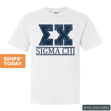 Load image into Gallery viewer, Sigma Chi Comfort Colors T-Shirt - Sig Chi Washed Letters Shirt - Kite and Crest