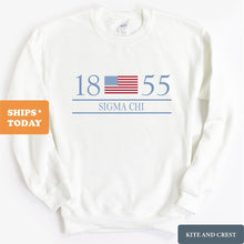 Load image into Gallery viewer, Sigma Chi Sweatshirt - Sigma Chi Flag Year Crewneck Sweatshirt - Kite and Crest