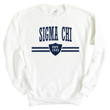 Load image into Gallery viewer, Sigma Chi Sweatshirt - Sigma Chi Striped Shield Crewneck Sweatshirt - Kite and Crest