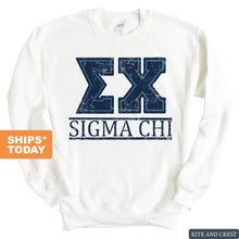 Load image into Gallery viewer, Sigma Chi Sweatshirt - Sigma Chi Washed Letters Crewneck Sweatshirt - Kite and Crest