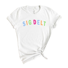 Load image into Gallery viewer, Sigma Delta Tau Rainbow Letter Sorority T-Shirt Tee - Kite and Crest