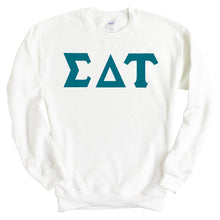 Load image into Gallery viewer, Sigma Delta Tau Sweatshirt | Sig Delt Basic Large Letters Crewneck Sweatshirt | Sigma Delta Tau Sorority Gift Idea - Kite and Crest