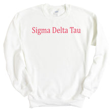 Load image into Gallery viewer, Sigma Delta Tau Sweatshirt | Sig Delt Basic Written Crewneck Sweatshirt | Sigma Delta Tau Sorority Gift Idea - Kite and Crest