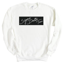 Load image into Gallery viewer, Sigma Delta Tau Sweatshirt - Sig Delt Black Box Crewneck Sweatshirt - Kite and Crest