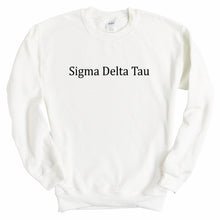 Load image into Gallery viewer, Sigma Delta Tau Sweatshirt - Sig Delt Black Written Crewneck Sweatshirt - Kite and Crest