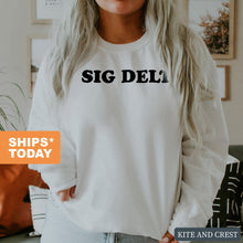Load image into Gallery viewer, Sigma Delta Tau Sweatshirt - Sig Delt Block Name Crewneck Sweatshirt - Kite and Crest