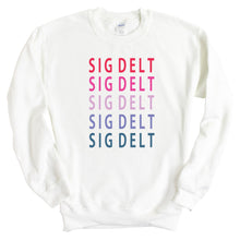 Load image into Gallery viewer, Sigma Delta Tau Sweatshirt - Sig Delt Bright and Stacked Crewneck Sweatshirt - Kite and Crest